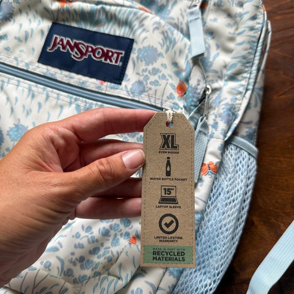 JanSport Big Student Backpack Fluttering Fields Floral Butterfly XL JS0A47JKLK4
